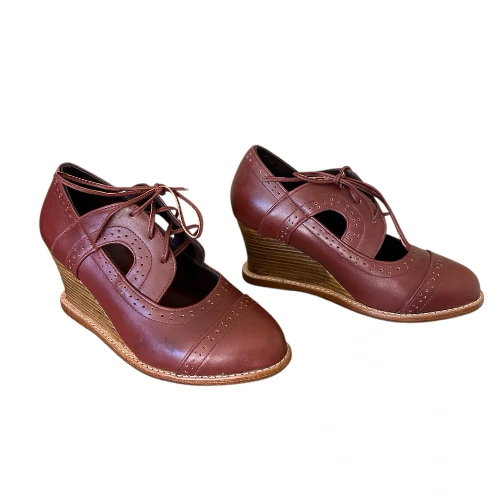 Bali Elf Stockholm Oxford leather wedges vintage brown lace up size 8.5 fits 7.5